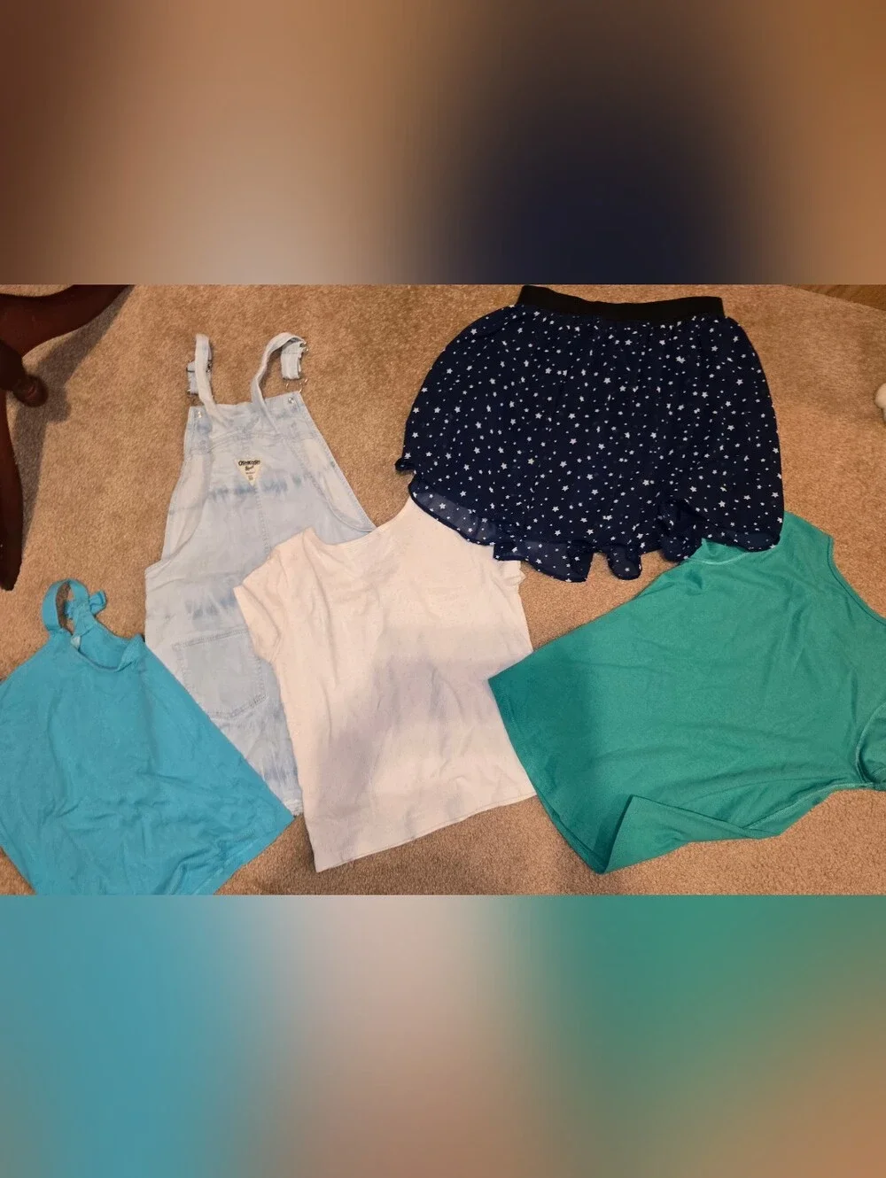 OshKosh B'gosh Blue White Wash Denim Overall Skirt & Other Clothing Lot Sz 10